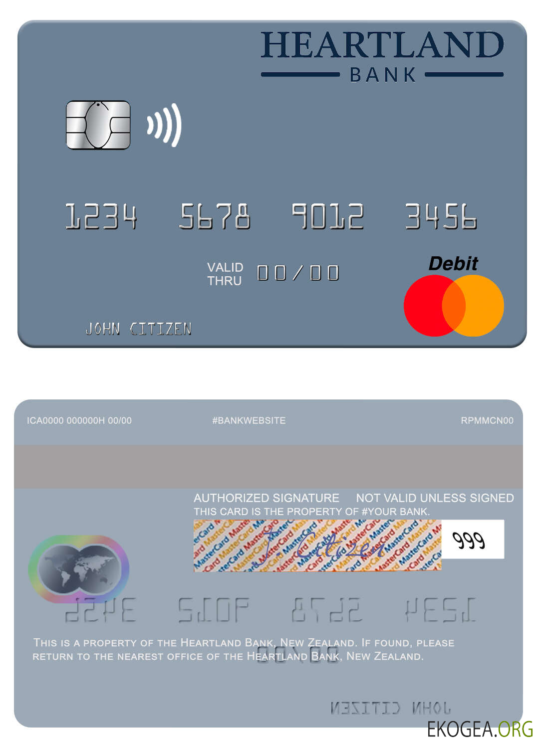 Carte maîtresse de la Heartland Bank de Nouvelle Zélande